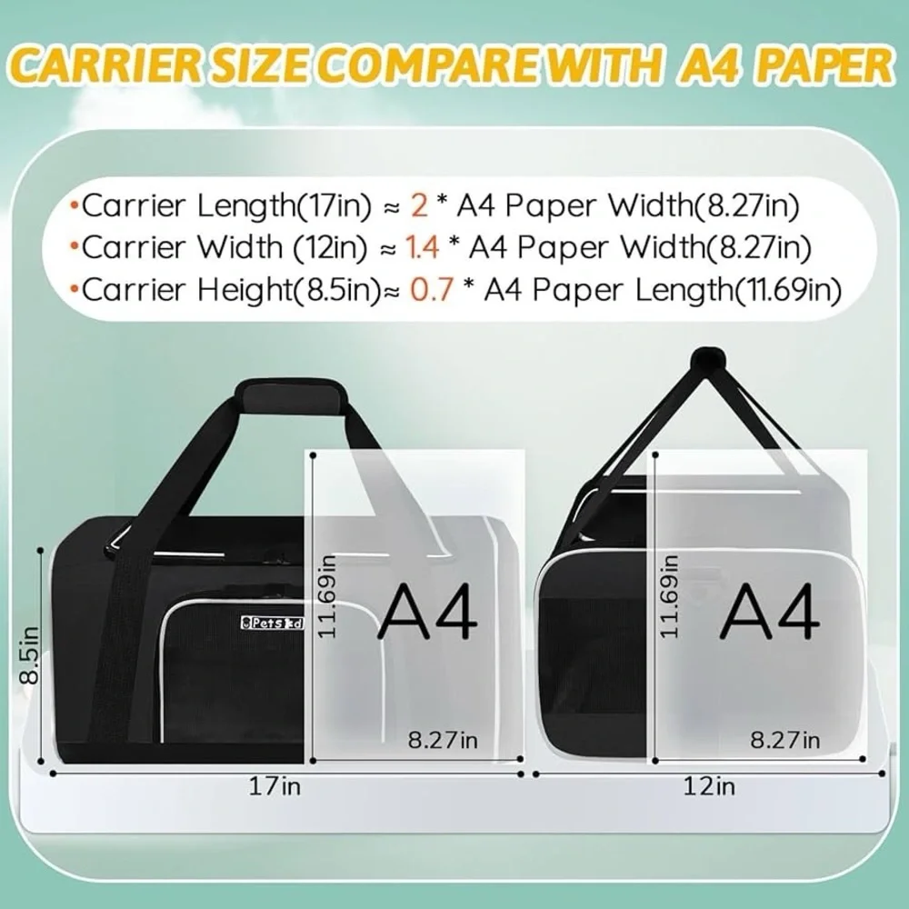 Pet Travel Carrier Bag for Small Cats and Dogs, Soft Dog Carrier 17x12x8.5